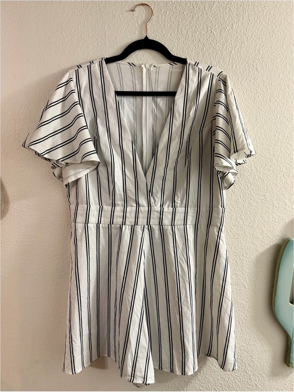 white & black TALL striped romper